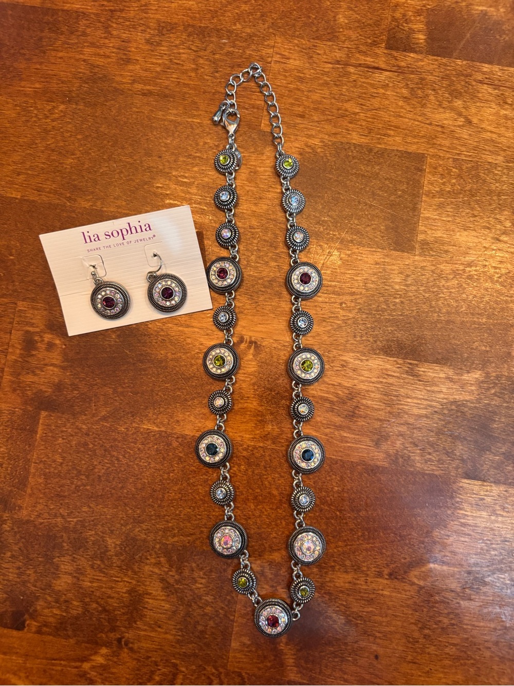 Lia Sophia Silver-Tone Multicolor Crystal Necklace with Matching Earrings